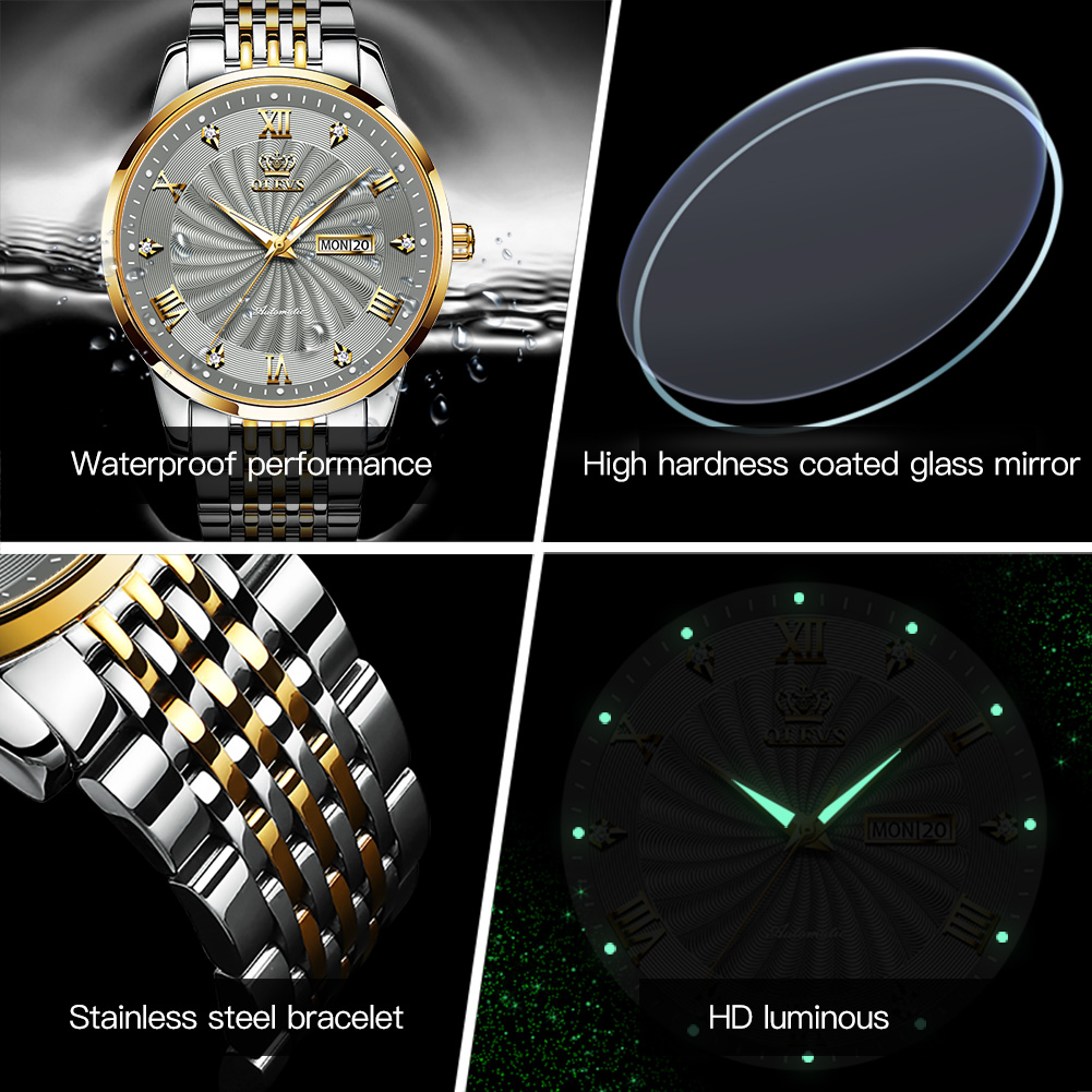 OELVS-reloj mecánico automático de acero inoxidable para hombre, cronógrafo masculino de marca de lujo, resistente al agua, regalo para pareja, 6630