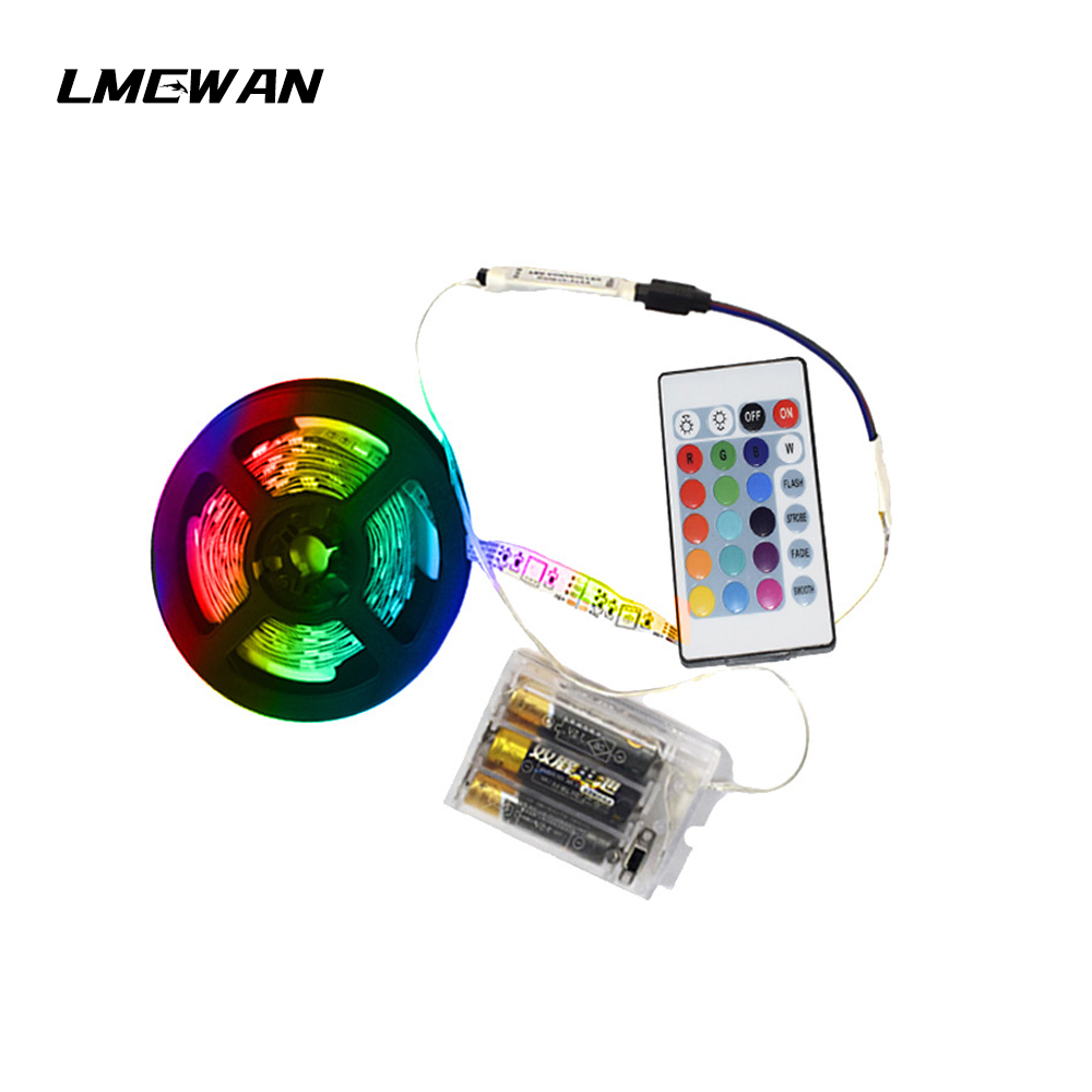 Tira de luces LED RGB DC5V SMD5050 LED, fuente de alimentación de batería de luz impermeable flexible con control remoto, iluminación de luces de decoración de TV