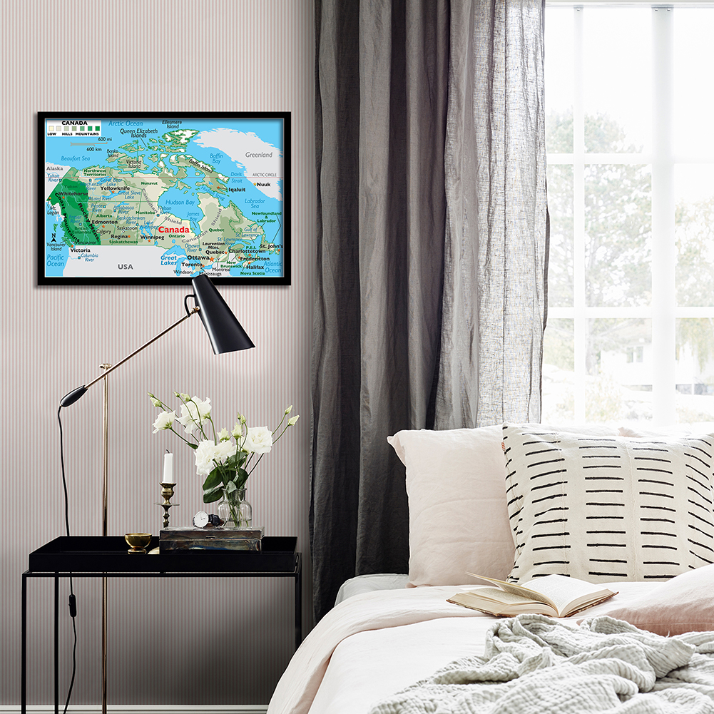 59*42cm 캐나다 지형지도 소형 월 아트 포스터, 캔버스 회화, 여행, 학교 용품, 거실, 홈 인테리어