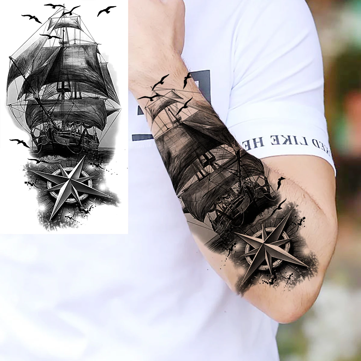 Hoa Hồng Đen Hoa Chéo Hình Xăm Tạm Thời Cho Phụ Nữ Người Lớn Sói Sư Tử Ma Cà Rồng La Bàn Con Tàu Cướp Biển Giả Miếng Dán Hình Xăm Cánh Tay Tatoos