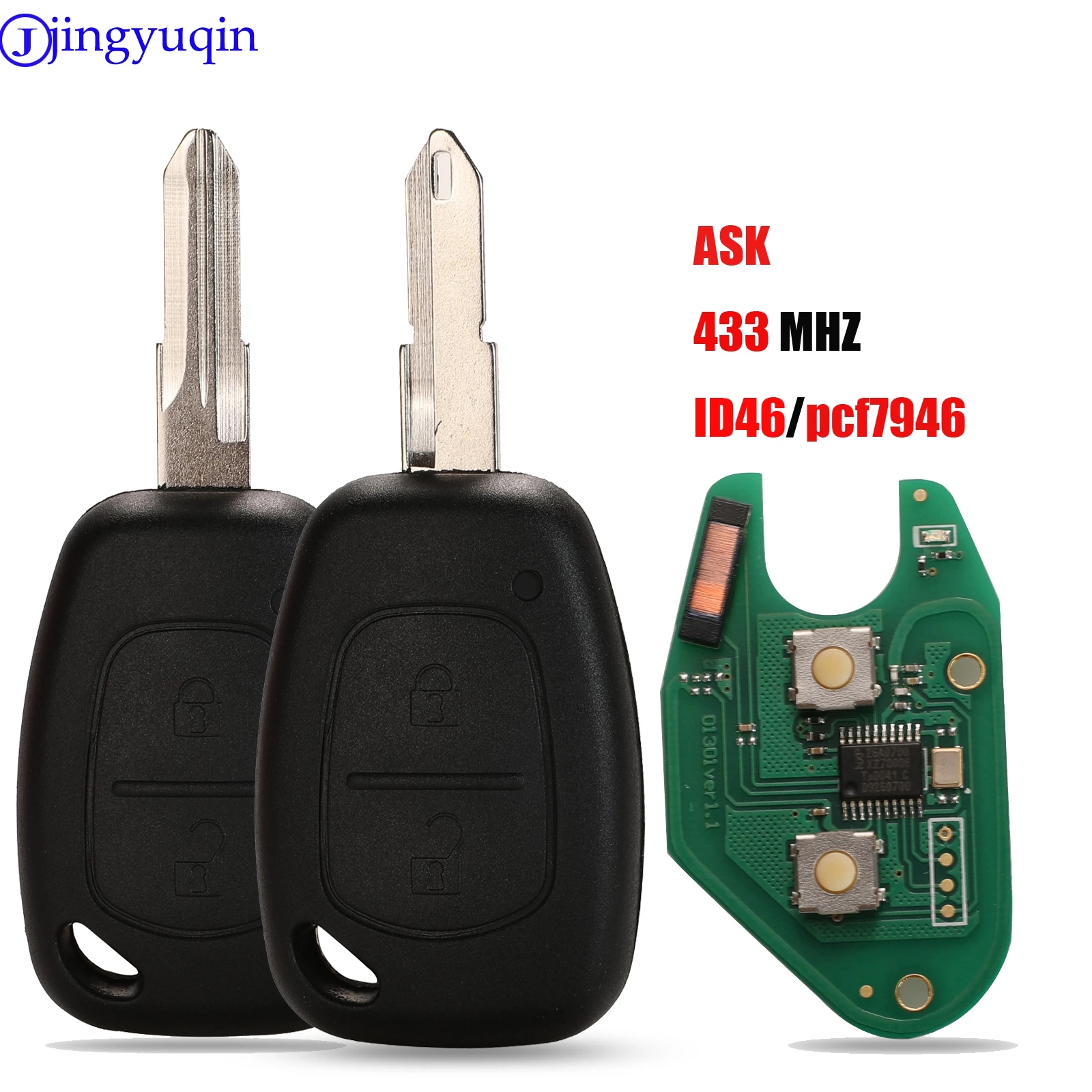 Jingyuqin 2 botones de control remoto clave Shell a 7946PCF 433MHZ ID46 Chip Transmister para Renault Traffic Master Vivaro Movano Kangoo