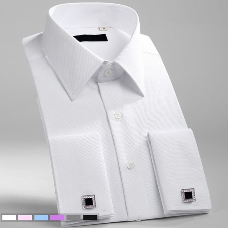 M ~ 6XL camisa de vestir con puños franceses para hombre 2023 blanco nuevo manga larga botones formales de negocios camisas masculinas camisa con gemelos de ajuste Regular