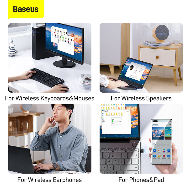 Baseus-Adaptador USB Bluetooth 5,1,5,0, transmisor receptor de Audio y música para PC, altavoz, portátil, ratón inalámbrico