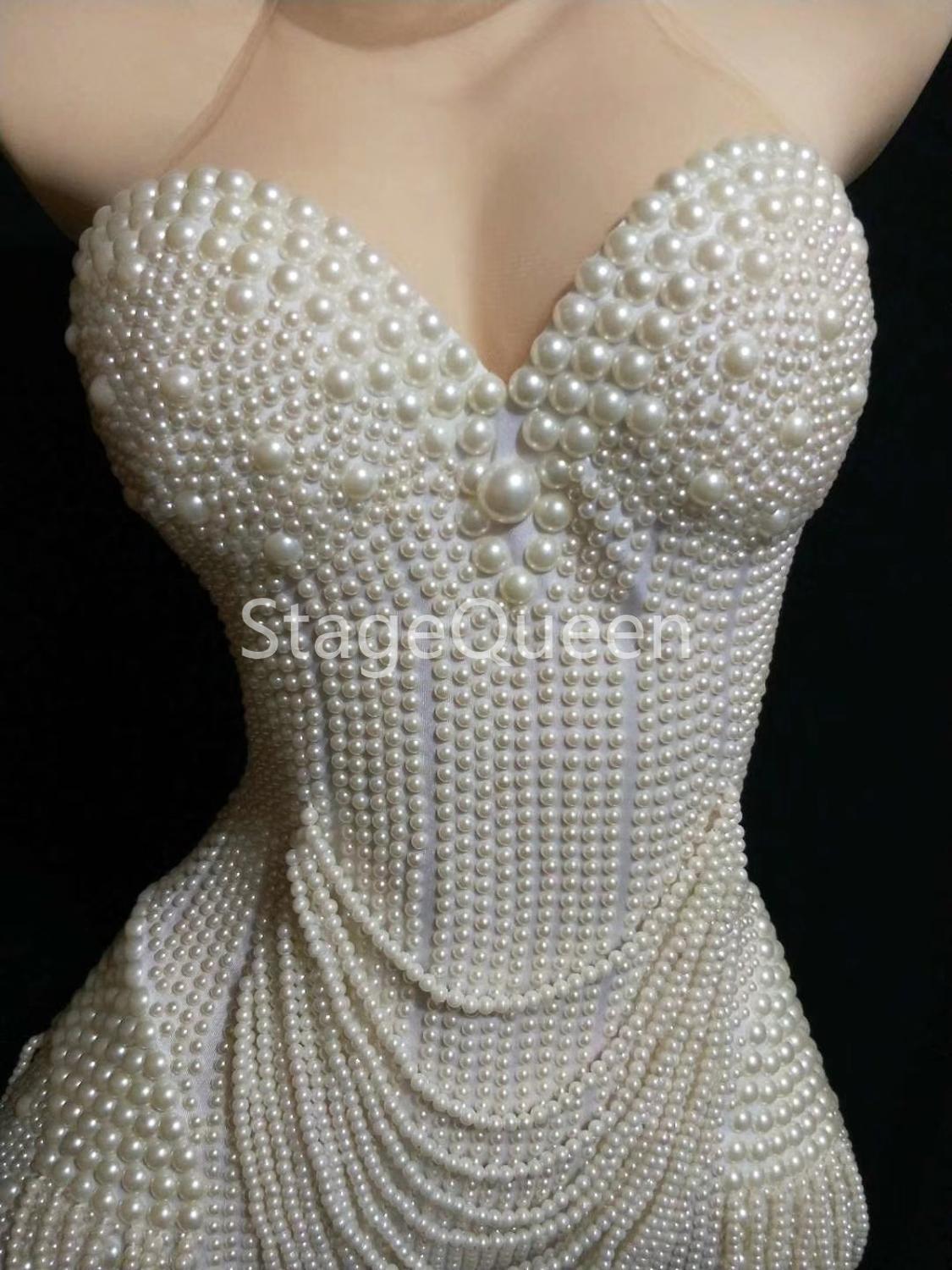 ไข่มุก Bodysuit เครื่องแต่งกายชุดหญิง Dancer ประสิทธิภาพ Leotard ชุดไนท์คลับเซ็กซี่เสื้อผ้า DS DJ Jumpsuit