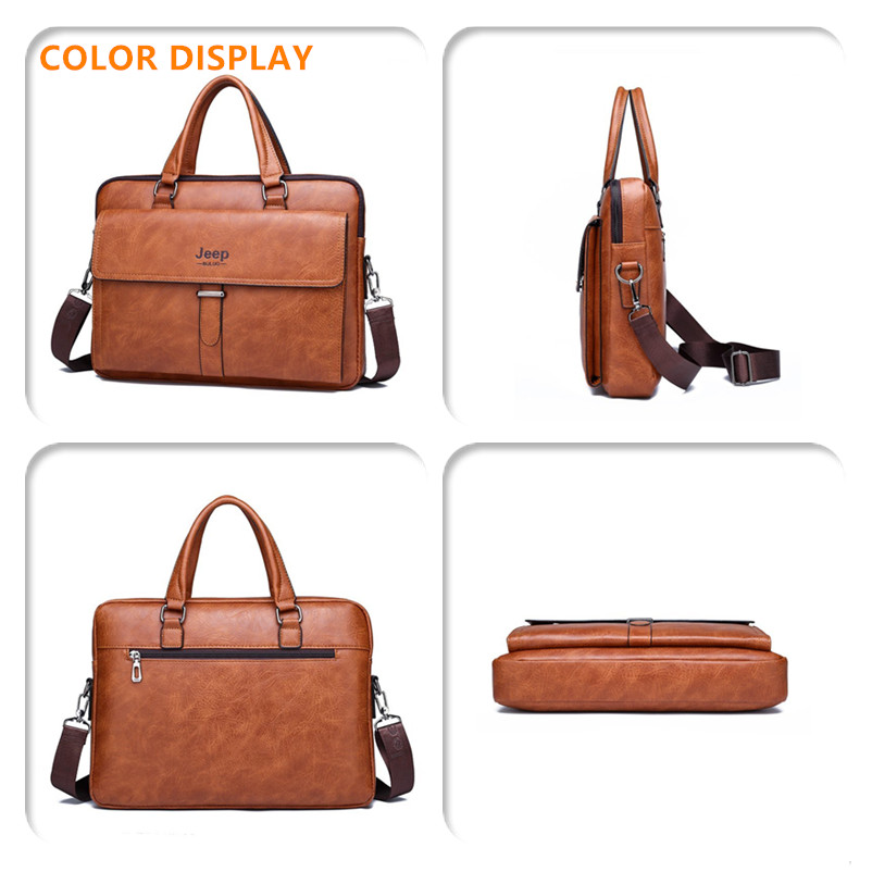 Jeep buluo conjunto de bolsa de negócios masculina, bolsa de mão de couro de alta qualidade para escritório, bolsa masculina para laptop de 14 polegadas