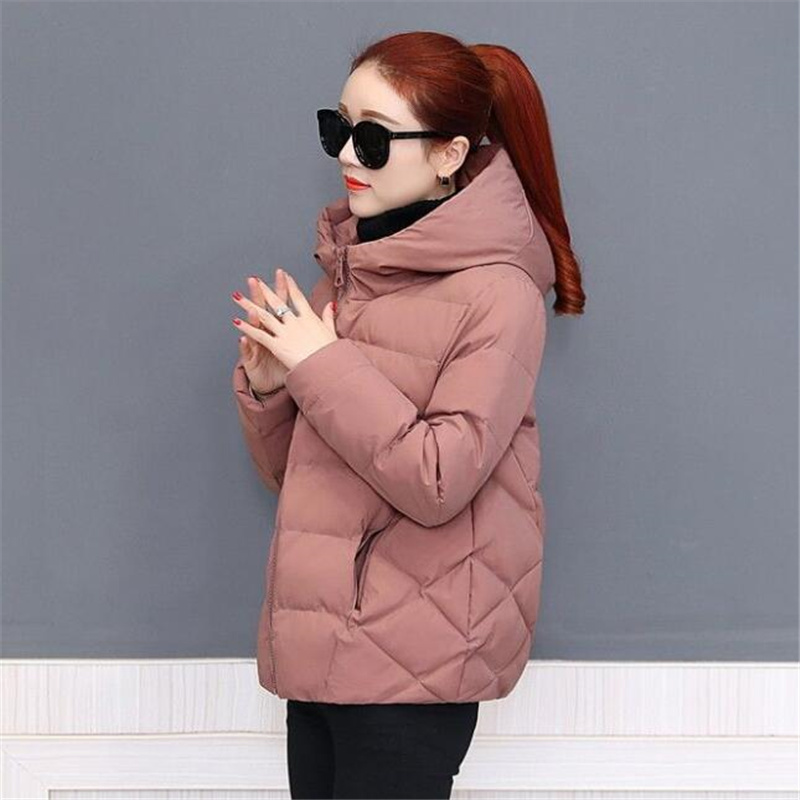 Chaqueta corta de algodón con capucha para mujer, Parka, abrigos, Otoño Invierno, prendas de vestir cálidas a prueba de viento, Chaqueta de algodón acolchada de color sólido con cremallera 4XL 5XL