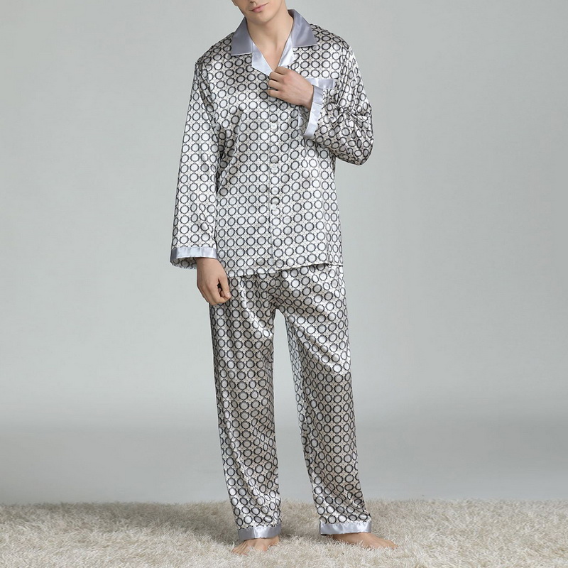 Conjuntos de Pijama de seda satinada para hombre, ropa de dormir informal, camisón holgado, Pijamas de otoño, nueva ropa de dormir estampada, ropa de casa