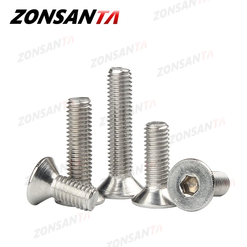 Zonsanta M2 M2.5 M3 M4 M5 M6 Din7991 304 Thép Không Gỉ Bắt Vít Lục Giác Lục Giác Ổ Cắm Đầu Phẳng Countersunk Vít Đồ Nội Thất ốc Vít