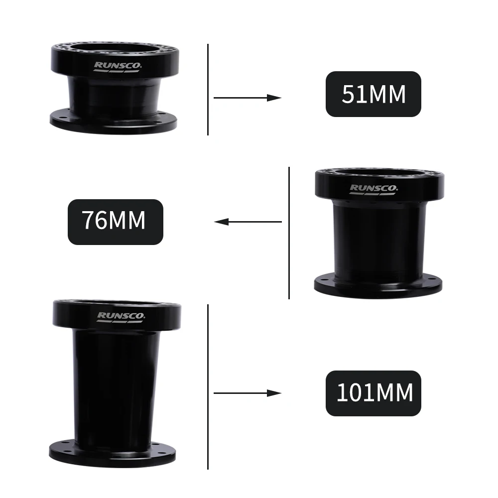 Lenkradnaben-Abstandshalter-Set, 51 mm, 76 mm, 101 mm, Lenkradnabe, Boss-Kit, Adapter-Abstandshalter, Schwarz/Gold