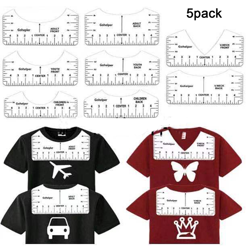 5 Teile/satz T-Shirt Ausrichtung Lineal Für Führung T-shirt Messung Lineal Mit Größe Diagramm DIY Zeichnung Vorlage Handwerk Werkzeug Ausarbeitung