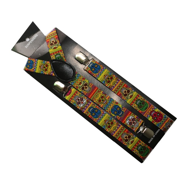 Foxmother힙합 스컬 본 프린트 멜빵 여성용 남성용, 탄성 교정기