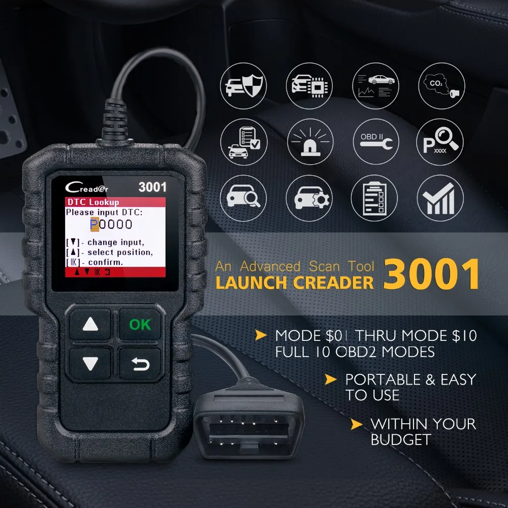 LAUNCH-herramienta de diagnóstico automotriz X431 Creader CR3001 OBD2, escáner de fallas de motor, lector de código OBDII OBD, actualización gratuita, PK ELM327