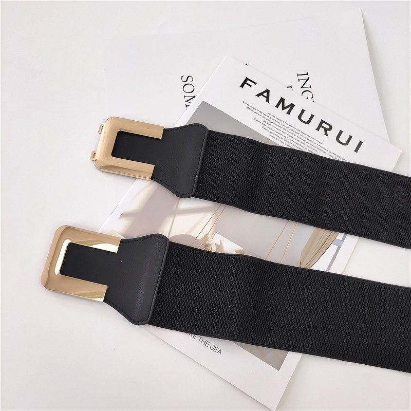 Cinturones con hebilla de gancho dorado para mujer, faja decorativa femenina con falda, cinturón ancho elástico Retro, faja elástica para mujer