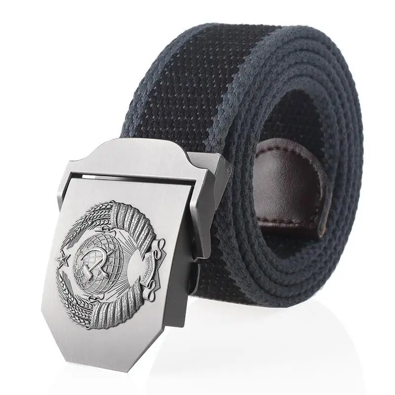 SupSindy New Canvas Belt 3D Biểu tượng Quốc gia Liên Xô Khóa kim loại Thắt lưng quần jean cho nam giới CCCP Quân đội Quân đội Thắt lưng chiến thuật Dây đeo nam