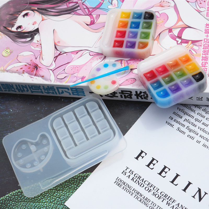 Handgemachte Palette Pigment Pinsel Harz Form Farbe Tablett Box Schlüsselbund Anhänger Epoxidharz Gussform Schmuck Machen Werkzeuge