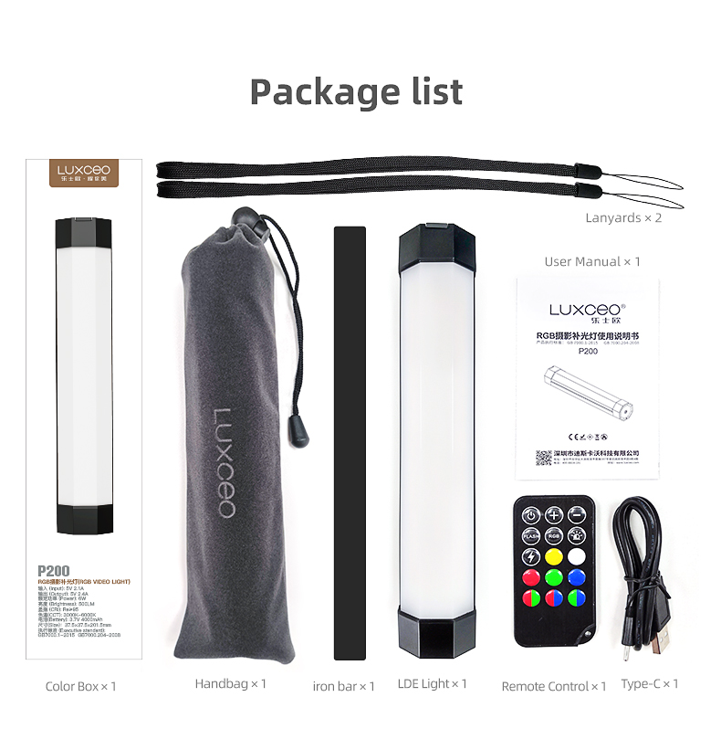 LUXCEO P200 IP67 Rainproof RGB Tube Built-in Battery & Magnet With APP Control LED Video Light For Studio Photo Product Lighting
