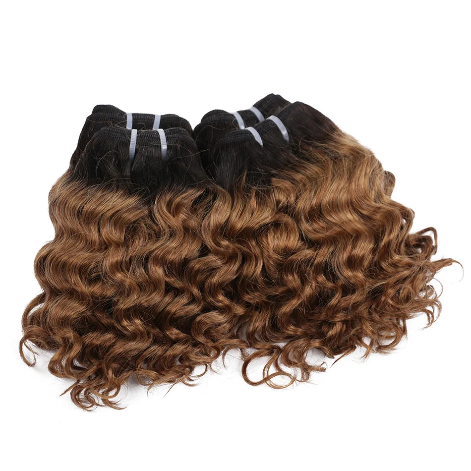 Thật Đẹp Sâu Sóng Ombre 1B/27 Remy Tóc Bó 50G Hai Tông Màu Mật Ong Tóc Vàng 8 ”ngắn Bob Phong Cách Brasil Tóc Dệt