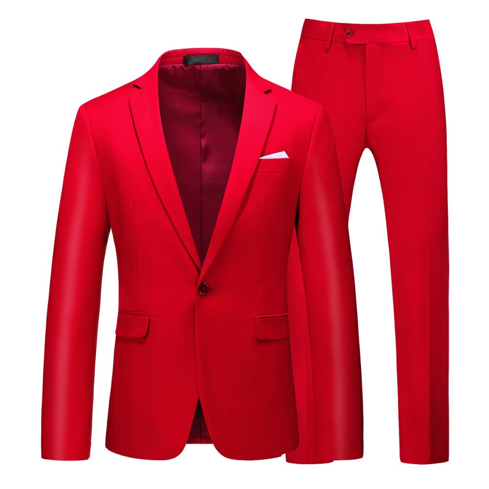 Chaqueta de traje para hombre con pantalón, ropa Formal ajustada, trabajo de negocios, conjunto de esmoquin para boda, Blazer, pantalones, trajes blancos, rosas y rojos para hombre
