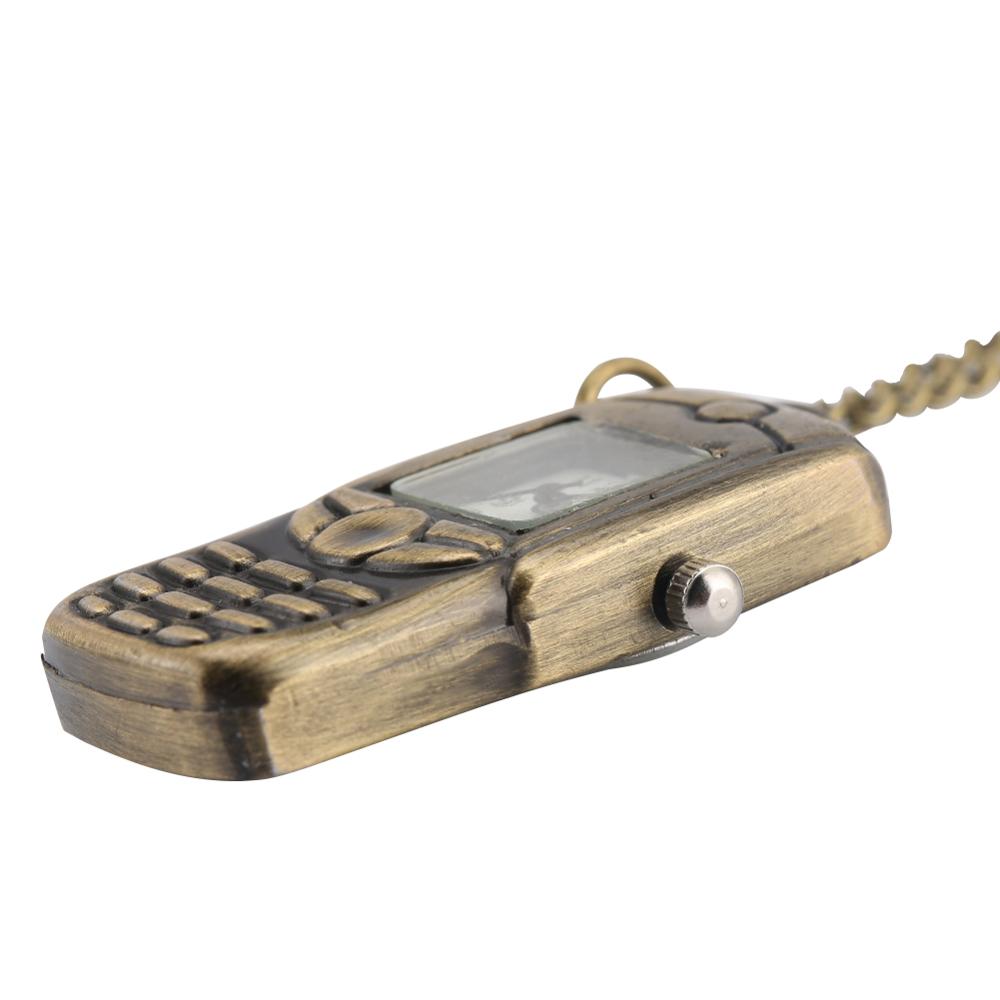 소형 브론즈 휴대폰 디자인 쿼츠 포켓 시계, 레트로 80cm 펜던트 목걸이 시계, 빈티지 체인 쥬얼리, 남성 여성 선물