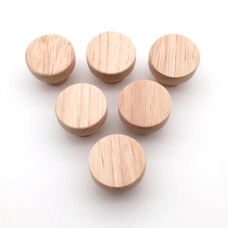 Manija redonda de roble de 30/35/40/50mm de diámetro, perillas de armario de madera Natural para cajón de gabinete, herrajes para muebles