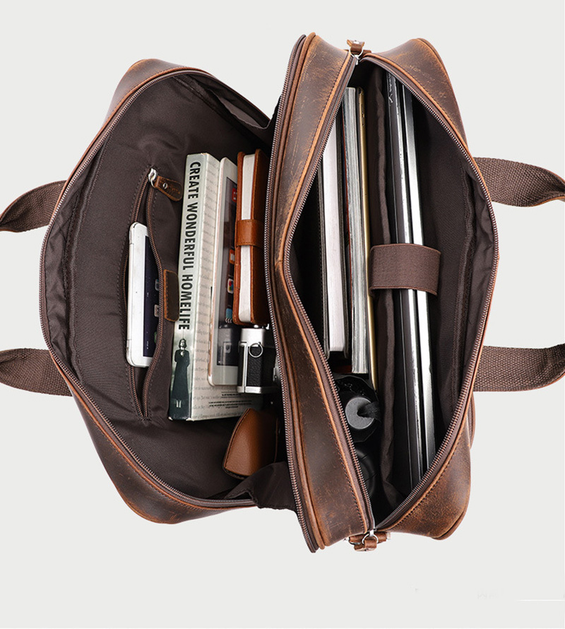 Luufan-Maleta De Couro Genuíno Para Homens, Couro De Cavalo Louco, Bolsa De Negócios Para Laptop, Bolsa De Couro, Sacos De Ombro Grandes, 17 em