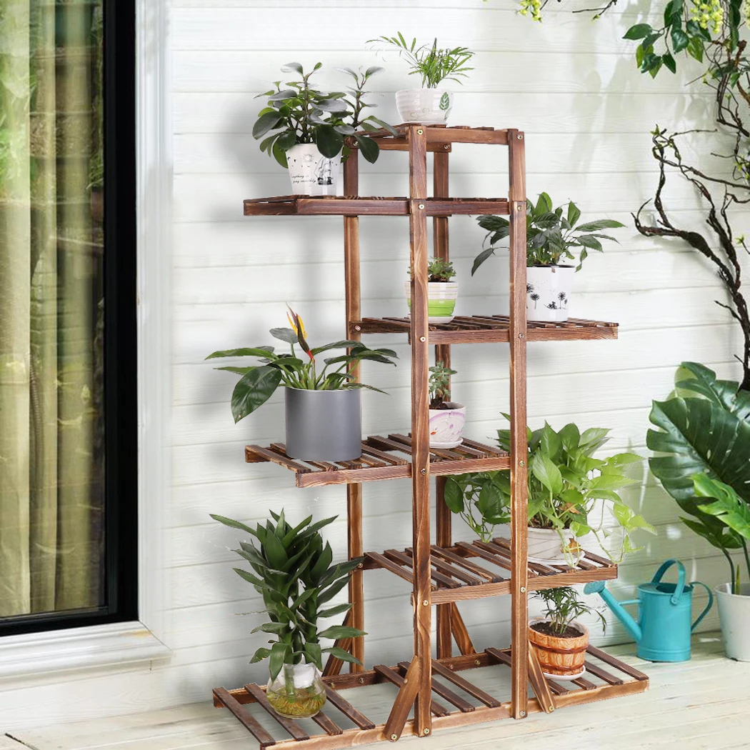 Supporto per piante in legno a 6 livelli supporto per piante in legno carbonizzato espositore per fiori espositore per vasi da fiori panca per esposizione Bonsai Patio She