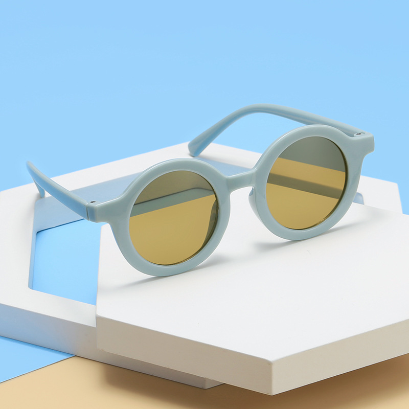Óculos de sol coloridos para crianças, moldura de conveniência redonda, cor sólida retrô, proteção UV, nova moda