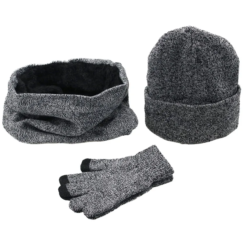 Conjunto de gorro y bufanda de terciopelo para hombre y mujer, Kit de guantes y bufandas de punto a la moda, conjunto de 3 piezas por juego, invierno