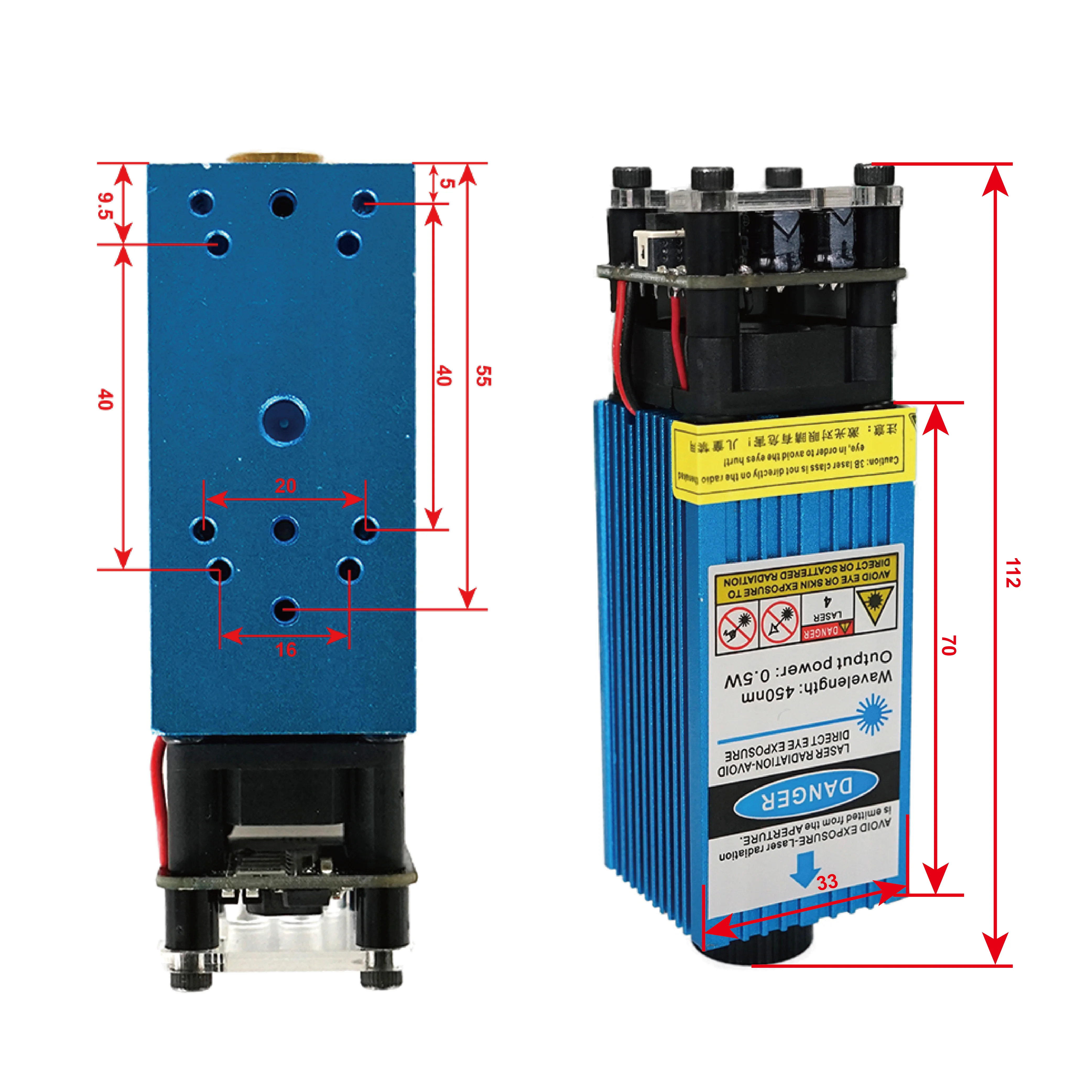 Laser Mô Đun 2.5W/3.5W.5.5W 450nm 33Mm Điều Chỉnh Lấy Nét Xanh Dương Khắc Laser Và Cắt TTL/Điều Khiển PWM Laser Ống Diode + mắt Kính