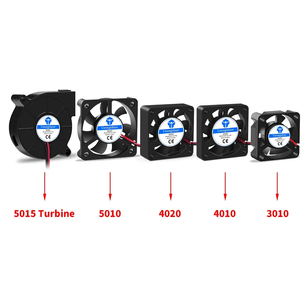 A impressora 3d parte 5015/4010/4020 12v & 24v que refrigera o ventilador sem escova 2pin do turbocompressor para a extrusora dc refrigerador ventilador parte fãs plásticos pretos