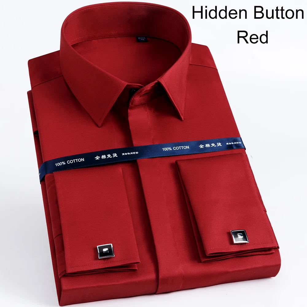 Camicie con bottoni con polsini francesi in cotone mercerizzato di lusso Camicia da smoking da uomo a maniche lunghe Camicia elegante di alta qualità con gemelli