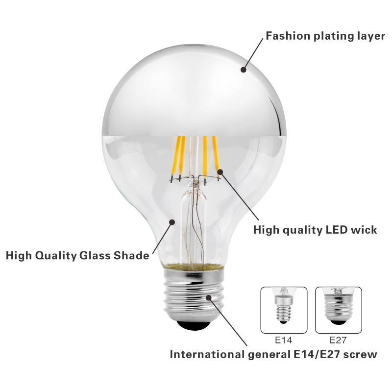 E14 E27 Spiegel Silber Retro Edison LED Glühbirne 4W G45 A60 ST64 G80 G95 Vintage Filament Lampada LED Lampe warmweiße Beleuchtung