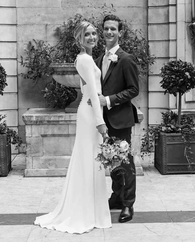 DREAM Customized Crepe Simple Sheath Wedding Dresses 2025 Long Sleeve Elegant Bridal Dress Open Back Bride Floor Length Gown