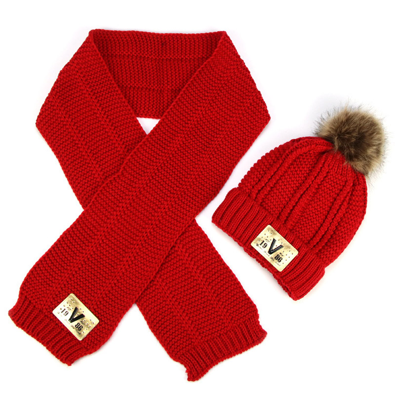 2pcs Sjaal Muts Set Gebreide Kids Winter Muts en Sjaal voor Jongens Meisjes 3-10yrs Blauw Rood Geel Roze Zwart
