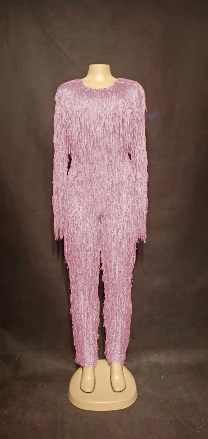 แฟชั่น Fringes หิน Jumpsuit Rhinestones เซ็กซี่บอดี้สูท Costum นักร้องเวทีสวมใส่วันเกิดฉลอง Tassels DS DJ ชุด