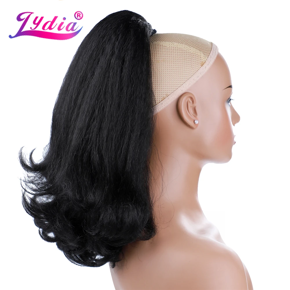 リディアテールワーピング合成 16 "変態ストレートヘアピース 2 つのプラスチックコーム巾着ポニーテールヘアエクステンション 1B #   黒