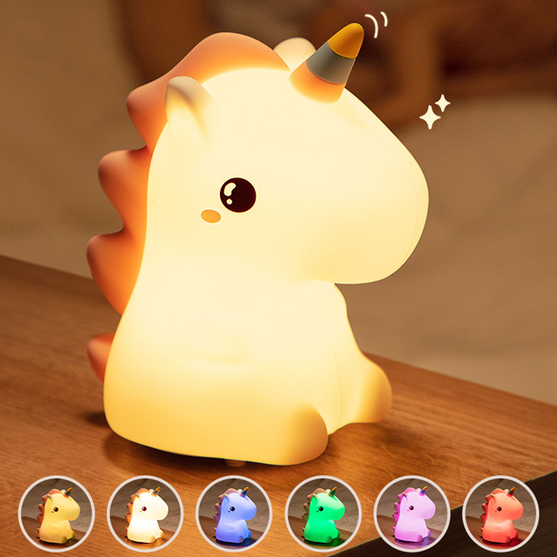 Einhorn Niedliches Silikon LED Nachtlicht für Kinder Kinder USB wiederaufladbar Cartoon Tier Schlafzimmer Dekor Touch Nachtlampe für Geschenke