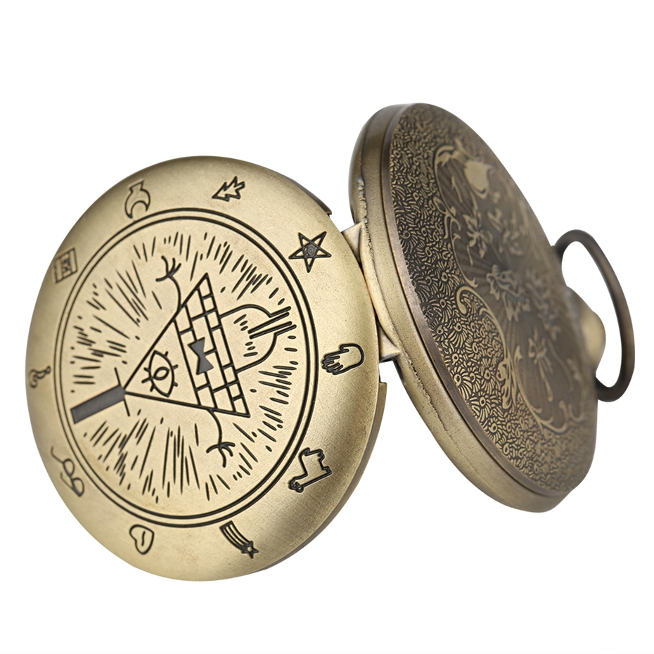 Gravity Fall Bill Cipher Time Gem Collar Reloj de bolsillo de cuarzo Estrraña ciudad Triángulo Diablo de un solo ojo Cadena colgante para hombres y mujeres