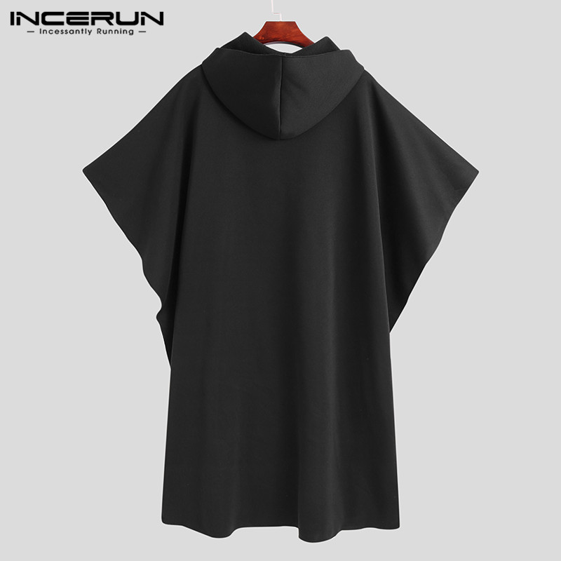 INCERUN moda hombres capa abrigos con capucha Poncho sólido suelto 2023 ropa de calle Punk a prueba de viento hombres gabardina invierno chaquetas largas 5XL