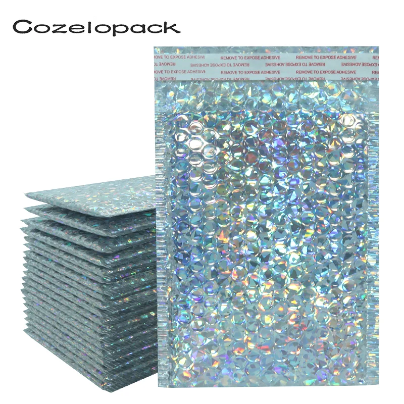 10 pçs bolha metálica holográfica mailer presente embalagem glamour colorido prata tons folha almofada acolchoada envio envelopes