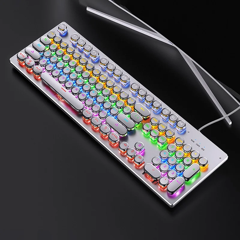 Retro Punk Mechanical Keyboard สีฟ้าสีดําสีน้ําตาลสวิทช์ 104 คีย์ USB คีย์บอร์ด RGB Backlit สําหรับ PC แล็ปท็อปเกม