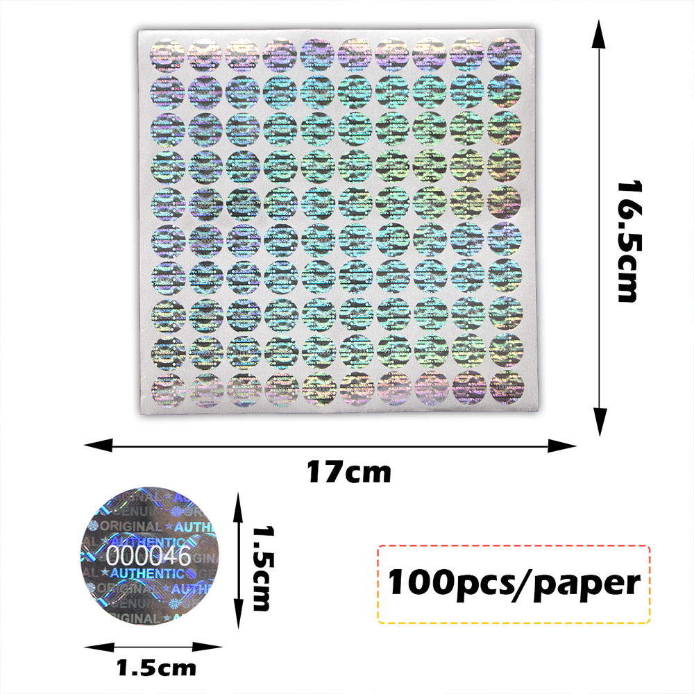 Bạc Hình Tròn Toàn Phương Miếng Dán Bảo Hành Voan Hải Cẩu Dán Nhãn Với Số Serial Bảo Mật Cao Laser Miếng Dán 1.5Cm