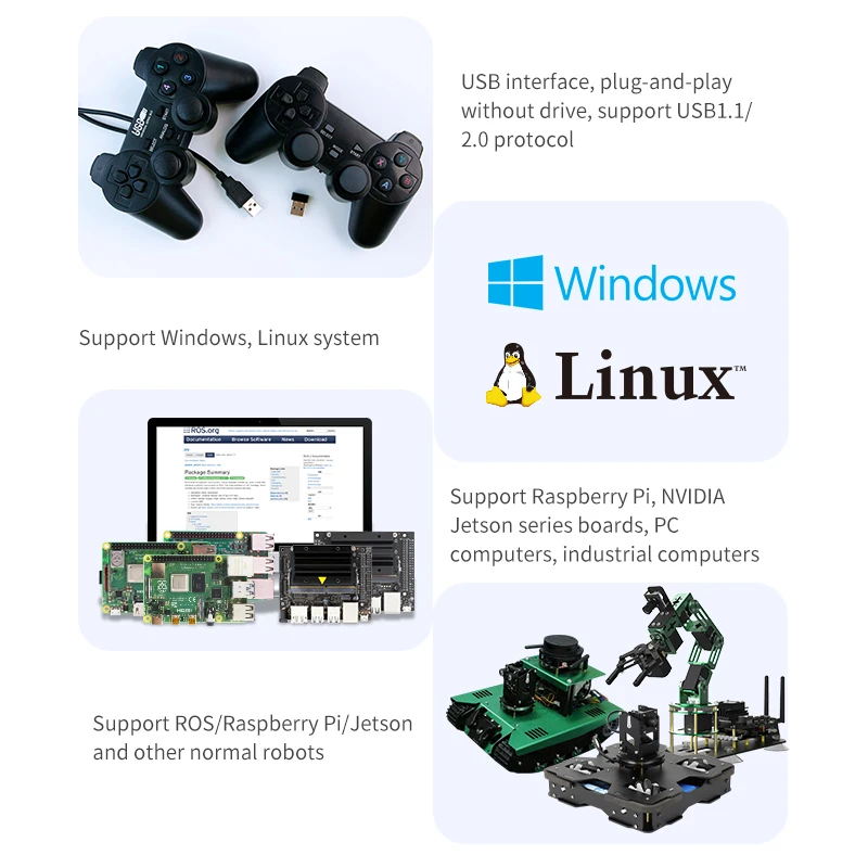 Yahboom-PS2 Wired USB Controlador de Jogo Sem Fio, Handle para ROS ROS2, Jetson Nano e Raspberry Pi Robots Kit, APP Controle Remoto
