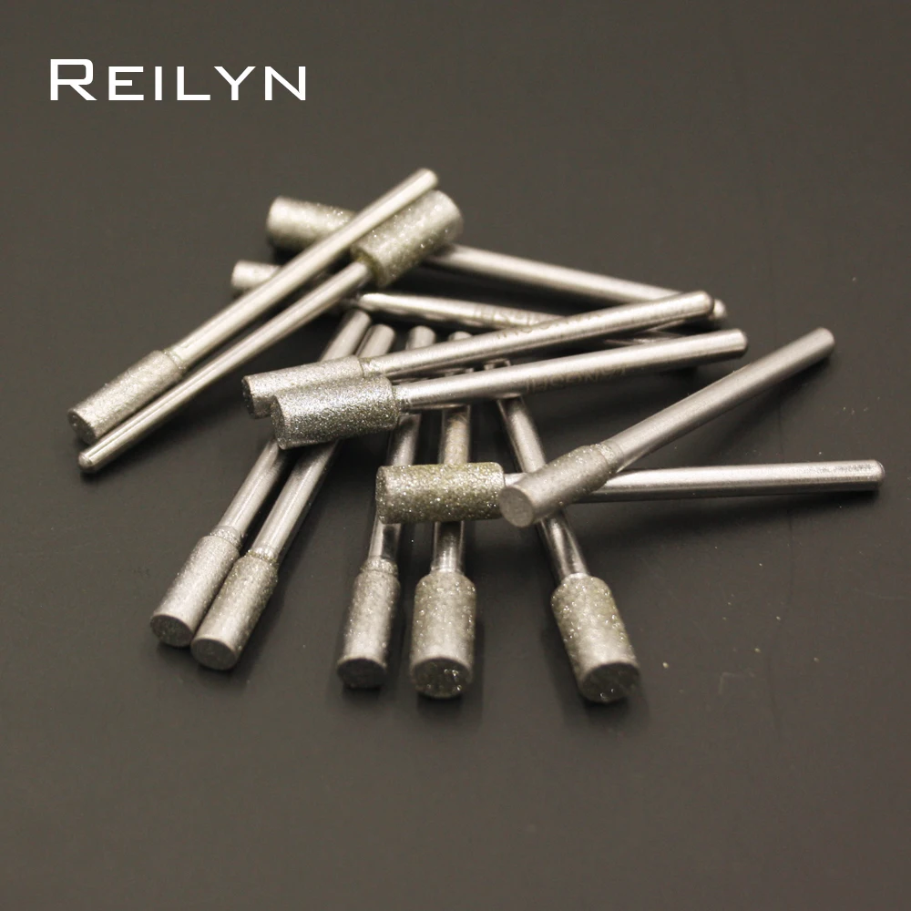 Grit 150 Cylindrical Grinding Head Diamond Grinding Drill Burr Set Polishing Grinding Head Mounted Bits for Dremel Rotary Tools