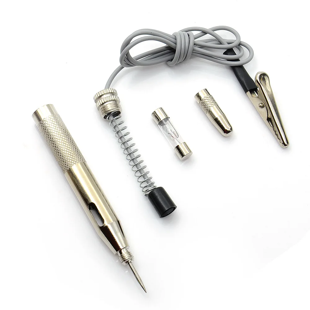Probador de voltaje de circuito de motocicleta y coche, pluma de prueba de fusibles, Detector de circuito automotriz, Cable y Clip, CC de 6V, 12V y 24V