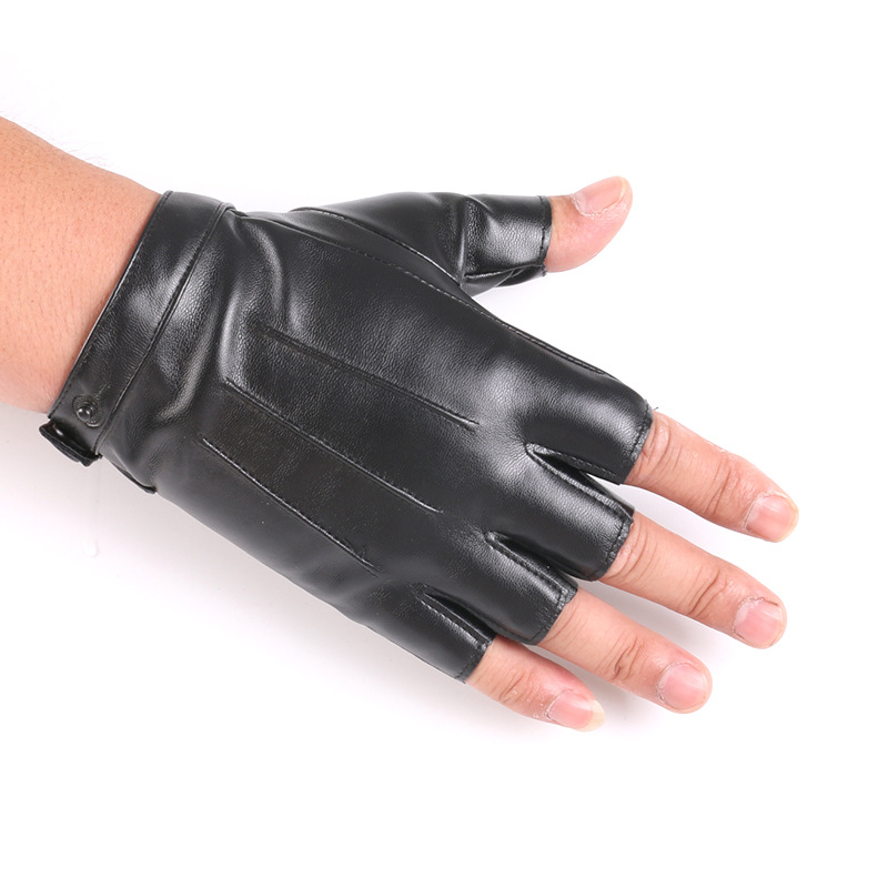 Перчатки мужские из искусственной кожи, тонкие, с открытыми пальцами