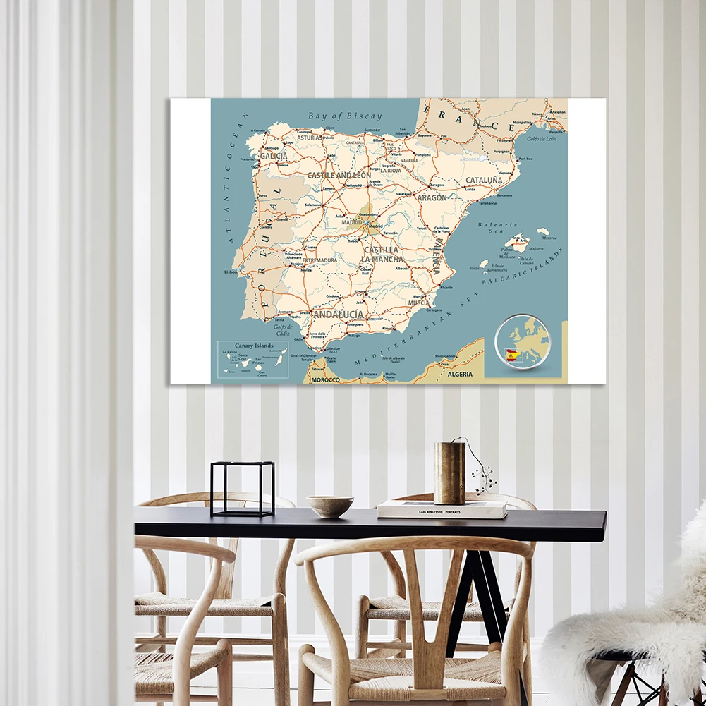150*100 Cm Mạng Lưới Đường Bộ Bản Đồ Của Tây Ban Nha Trang Treo Tường Không Dệt Tranh Canvas Đồ Dùng Học Tập trang Trí Nhà Cửa