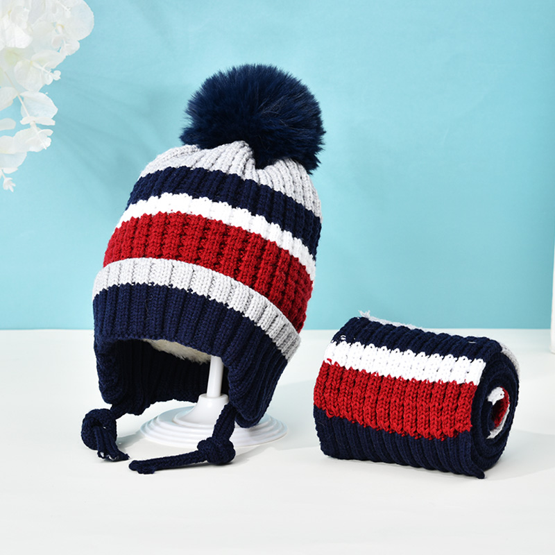 Mädchen Süße Zwei Stücke Hut Schal Set Kappe kinder Hüte Baby Jungen Caps Gefälschte Ball Pompon Halten Warme Winter gestrickte Skullies Kinder