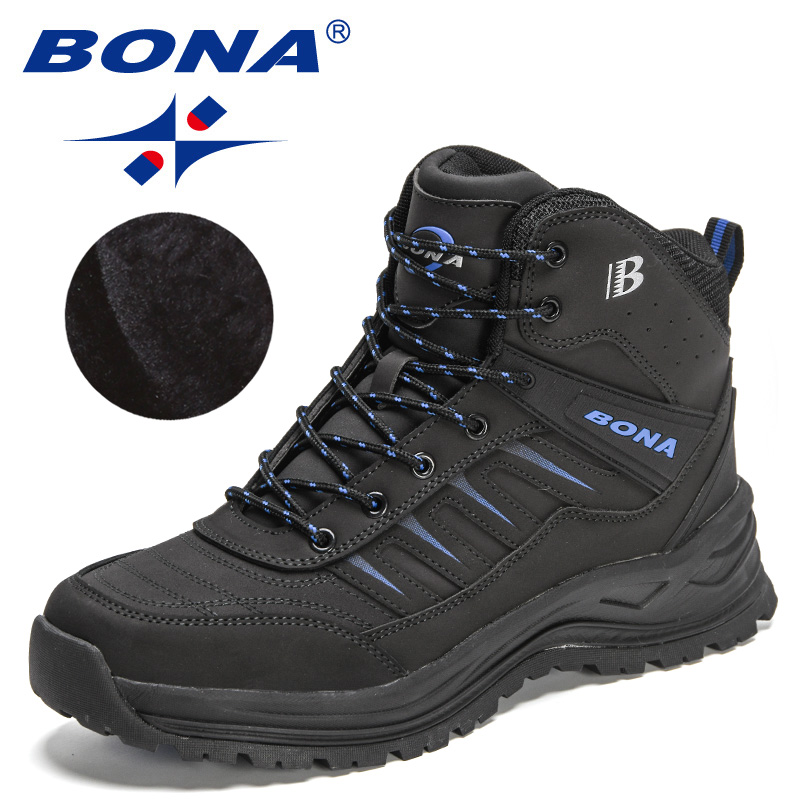 BONA-Botas de couro super quentes para homens, botas de neve de pelúcia, botas de caminhada ao ar livre, novos designers, inverno