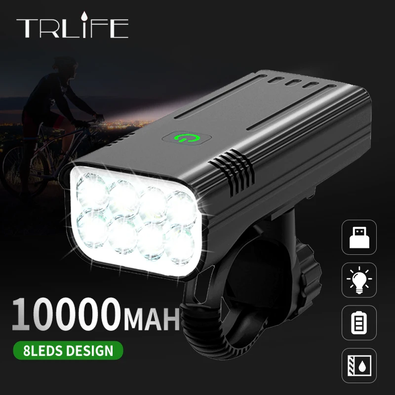 10000LM 8T6 Xe Đạp Gắn Trong 10000MAh USB Sạc Phía Sau Đèn Xe MTB Cưỡi Đèn Pin Xe Đạp Mặt Trước đèn